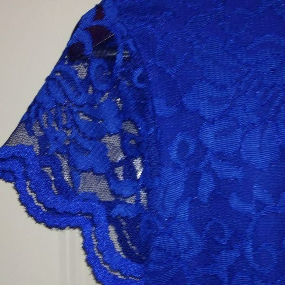 Thalia Sodi Royal Blue Lace Ruched Dress Short Sleeve Size Large NWT - Picture 8 of 12